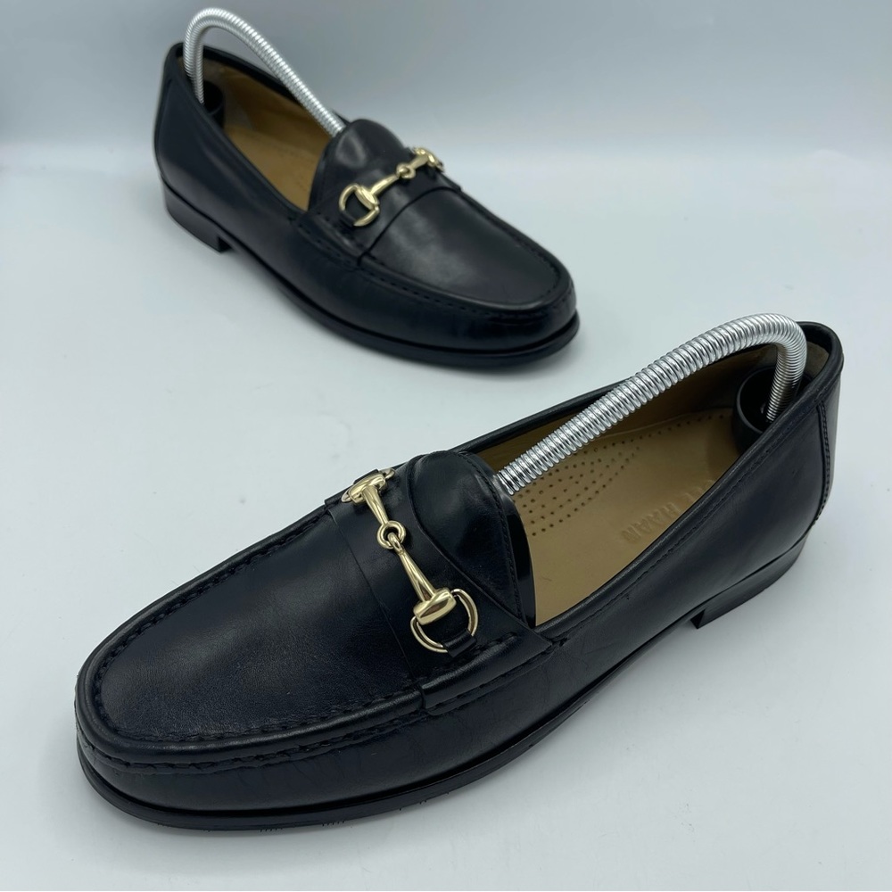 Cole Haan Ascot II Black Leather Gold Horsebit Slip-on Loafers
